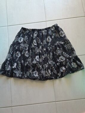 Black Floral Tiered Skirt - Womens